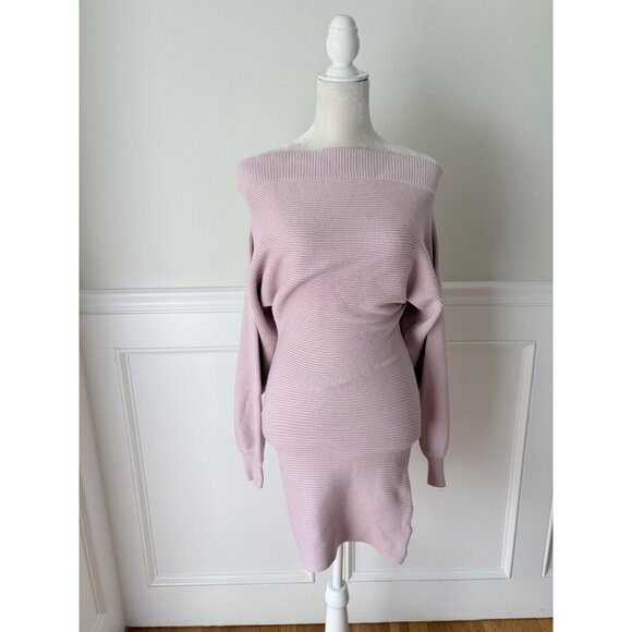 Forever 21 Ribbed Lavender Off-Shoulder Sweater Dress Stretch Knit Size S - Picture 2 of 7